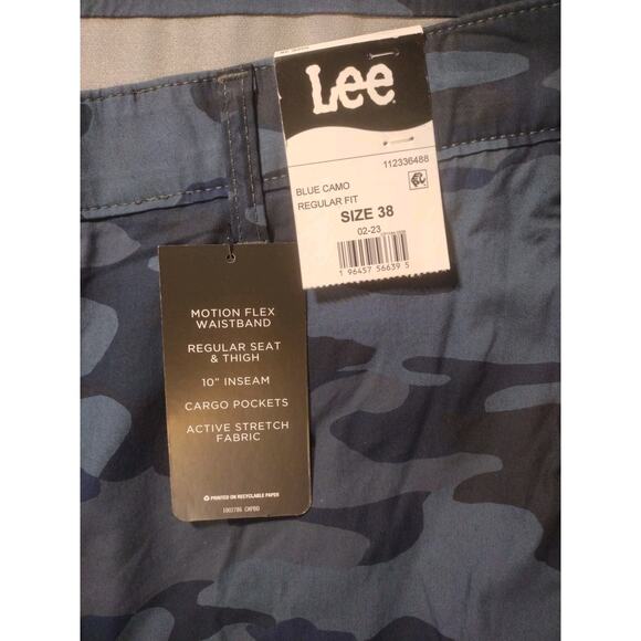 Lee Blue Camo Sz 38 Cargo Shorts Motion Flex Waist Stretch Fabric Lot Of 2 NWT - Picture 7 of 12